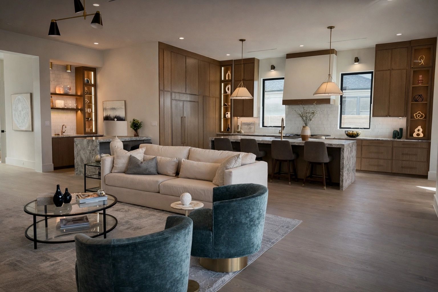 Kitchen, living room and bar — Select Custom Home